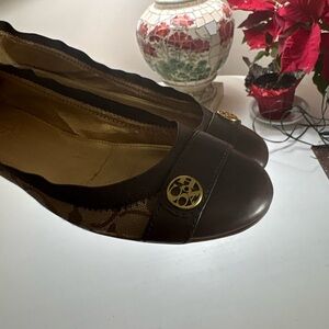 Coach Dark Brown Flats with Gold Emblem